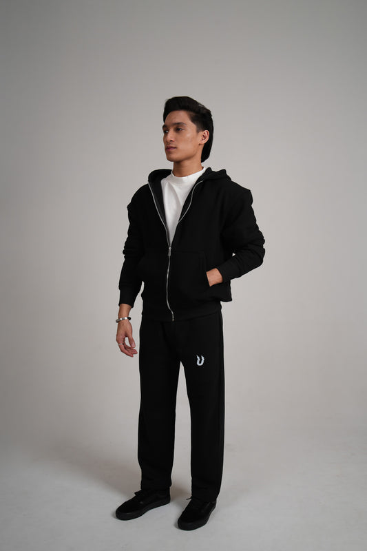 Zip Through Hoodie - Blank black