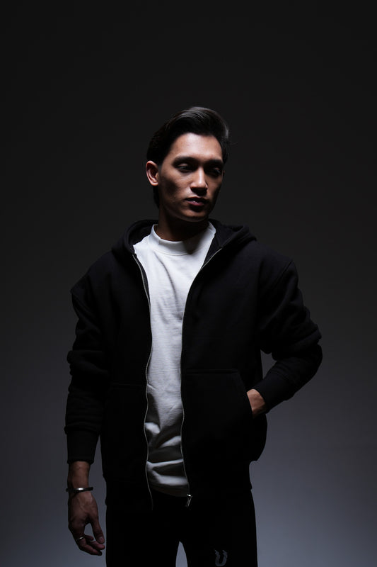 Zip Through Hoodie - Blank black