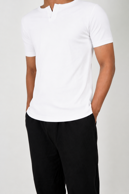 Half Sleeve Henley - White