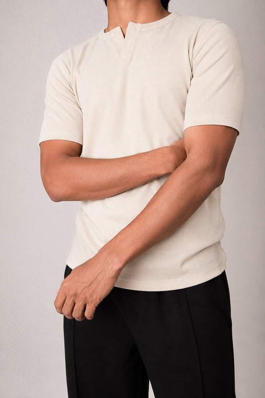 Half Sleeve Henley - Beige