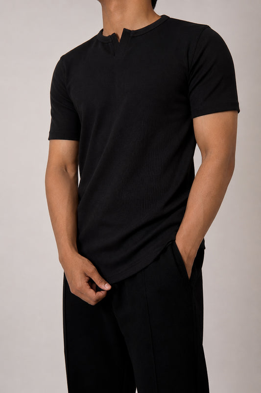 Half Sleeve Henley - Black