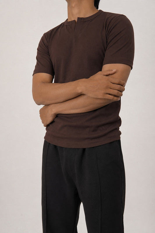 Half Sleeve Henley - Brown